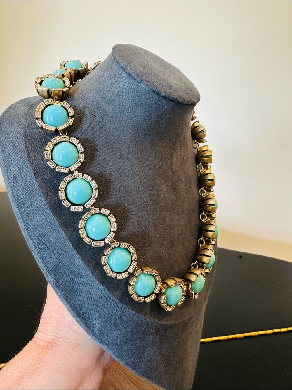 J.Crew Vintage Retro Spring Summer Turquoise CZ Water Lily Statement Necklace - Picture 9 of 17